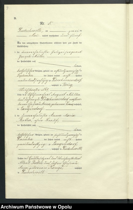 Obraz 13 z jednostki "Heiraths-Neben-Register des Standesamts Deutsch Wette pro 1905"