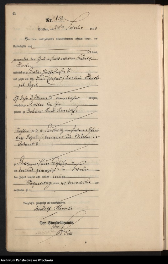 image.from.unit.number "Sterbe-Haupt-Register Breslau I 1890 Band 3"