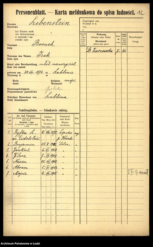 Obraz 14 z jednostki "[Spis ludności Łodzi] Lebendiger - Löffler"