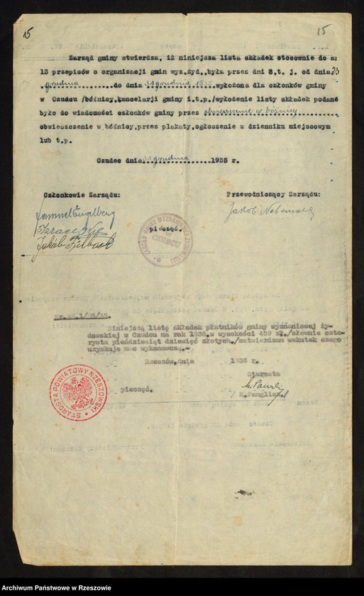 image.from.unit.number "Listy płatników składki Gminy Wyznaniowej Żydowskiej w Czudcu"