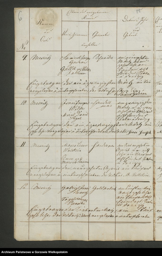Obraz 9 z jednostki "Personenstandsregister der israelitischen Corporation zu Meseritz von Jahre 1837"