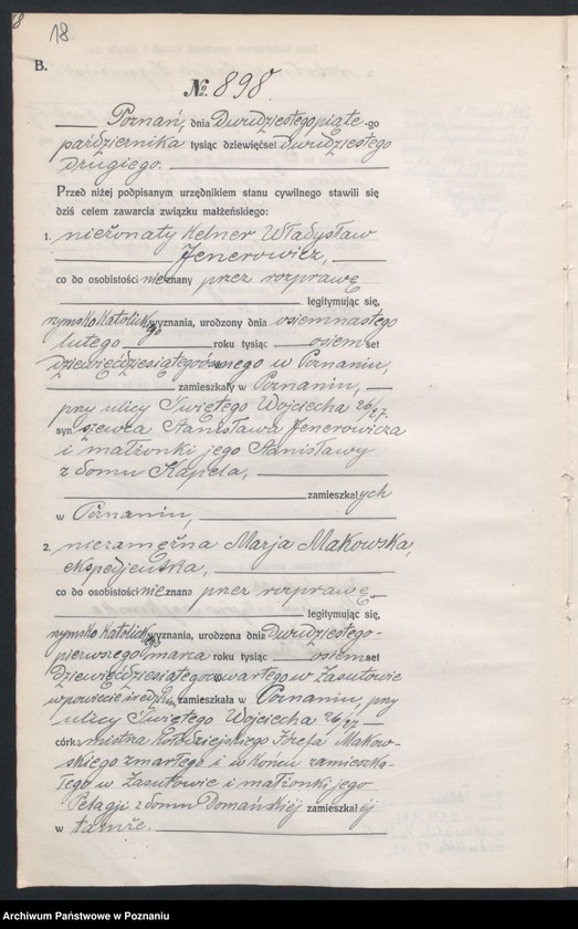 Obraz 20 z jednostki "Księga miejscowa małżeństw tom IV [Rejestr główny małżeństw]"