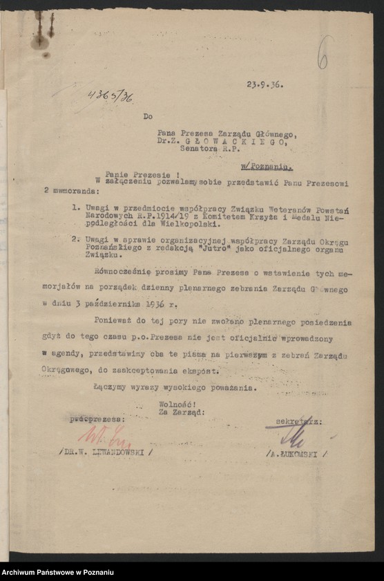 Obraz 10 z jednostki "Prezes Okręgu [korespondencja, protokoły, sprawozdania] Związku Weteranów Powstań Narodowych i Związku Powstańców Wielkopolskich."