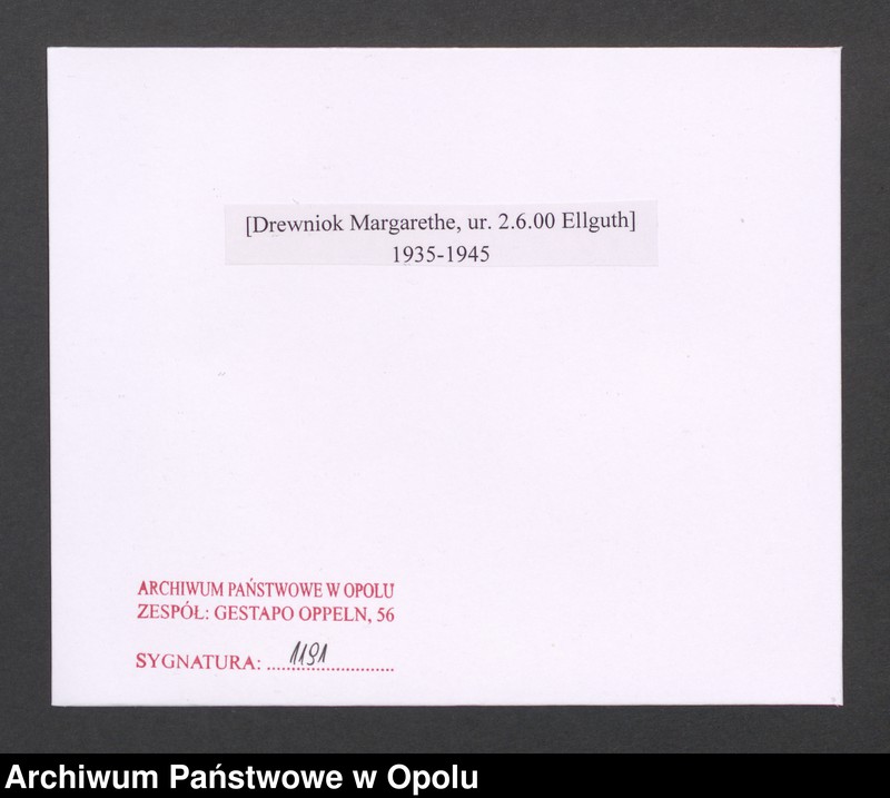Obraz 2 z jednostki "[Drewniok Margarethe, ur. 2.6.1900 Ellguth]"