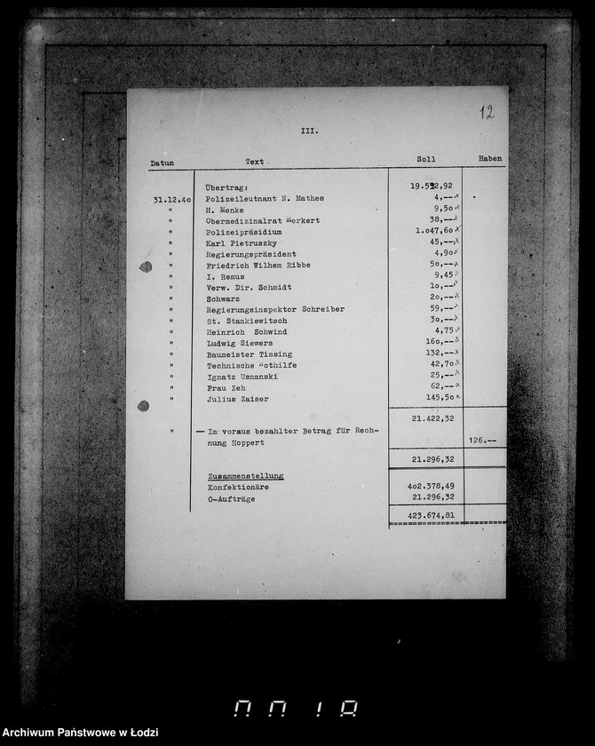 Obraz 16 z jednostki "Auszüge Aufstellungen für das Sonder-Konto"