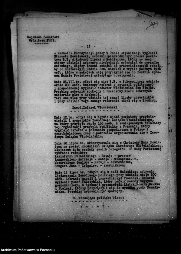 Obraz 19 z jednostki "Sprawozdania sytuacyjne z legalnego ruchu polityczno-społecznego za miesiące lipiec, sierpień, wrzesień 1931 r."