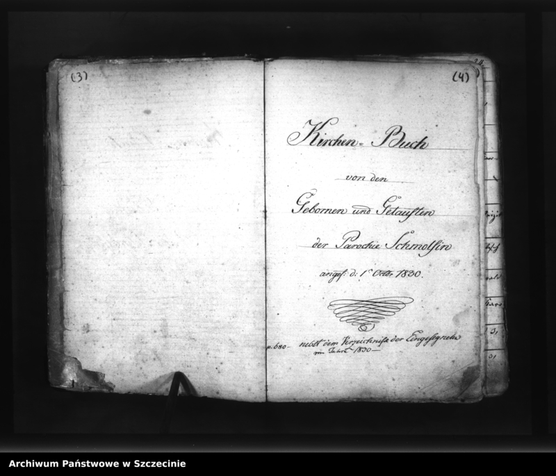 image.from.unit.number "Kirchen-Buch von den Gebornen und Getauften der Parochie Schmolsin (Smołdzino, słup.) angef. D. 1n.Octbr. 1830."