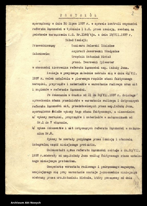 image.from.unit.number "[Kontrola Referatu Łączności Wydziału Organizacyjno - Wyszkoleniowego. Protokół, notatki.]"