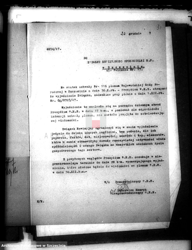 Obraz 20 z jednostki "Związek Rewizyjny Spółdzielni R.P.Okręg Szczeciński - korespondencja"