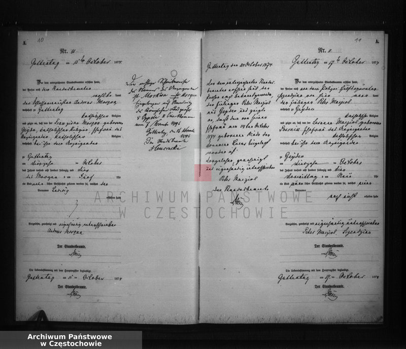 image.from.unit.number "Geburts - Neben Register der Standesamt Guttentag für der Jahre 1874."
