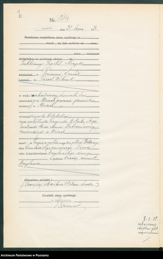 Obraz 20 z jednostki "Księga miejscowa zgonów tom III [Rejestr główny zgonów]"