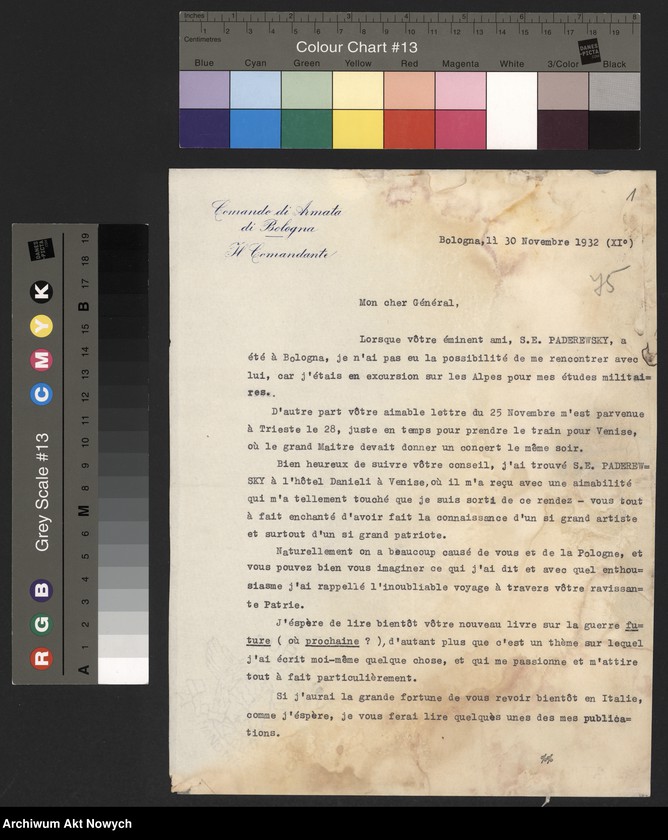 image.from.unit.number "Grazioli Francesco, generał, senator włoski. Wrażenia ze spotkania z I. Paderewskim w Wenecji, sprawa spotkania z Włodzimierzem Sikorskim."