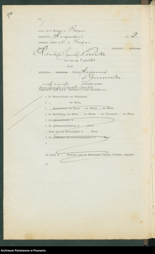 Obraz 12 z jednostki "[Dokumenty dostarczone przez narzeczonych do zawarcia związku małżeńskiego za 1901 rok. Tom XIX]"