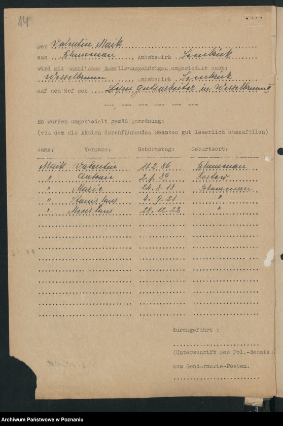 Obraz 17 z jednostki "[Wykazy wysiedlonych Polaków] Posen - Land I [Poznań - Powiat]"