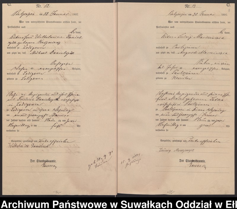 image.from.unit.number "Sterbe-Haupt-Register des Königlichen Preussischen Standes-Amtes Belzonzen Kreis Johannisburg für das Jahr 1888, 1891, 1892 Haupt-Heiraths-Register des Königlich Preussischen Standes-Amtes Belzonzen Kreis Johannisburg  Haupt-eiraths-Register des Königlich Preussischen Standes-Amtes Belzonzen Kreis Johannisburg für das Jahr 1874"