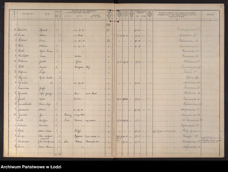 Obraz 6 z jednostki "Księga kontroli ruchu ludności (rejestr osób opuszczających gminę) Łódź, zespół III, lit. H, I, J, L, Ł"