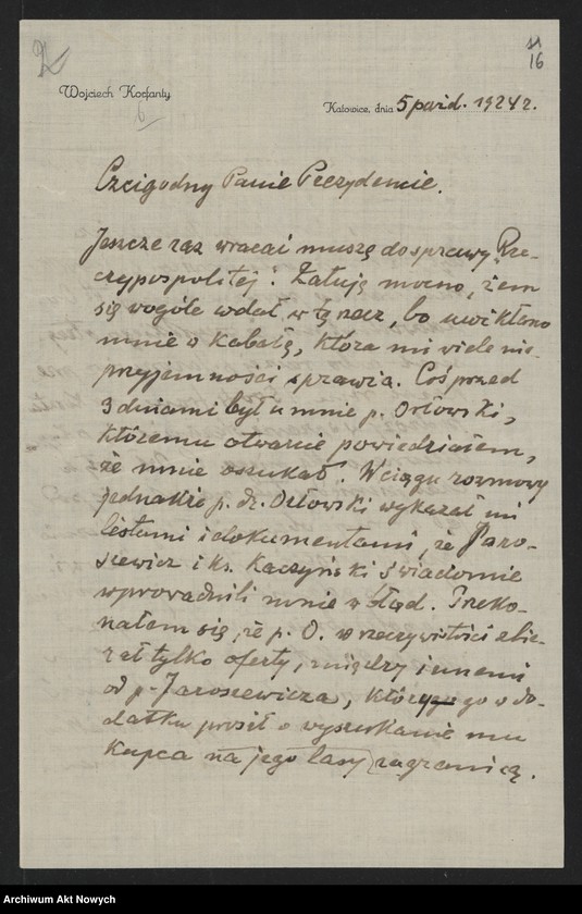 image.from.unit.number "Korfanty Wojciech; Załączniki: a) telegram I. J. Padewskiego do W. Witosa; b) zaproszenie, dotyczy "Rzeczypospolitej"; L.23 (odpowiedzi - rękopisy, maszynopisy)"