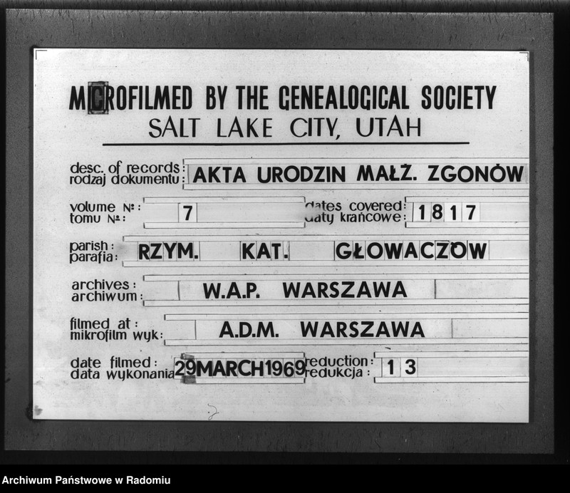 image.from.unit.number "Księga urzędnika stanu cywilnego gminy Głowaczowskiey z roku 1817"