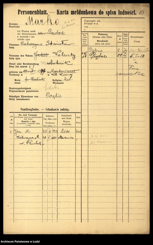 Obraz 12 z jednostki "[Spis ludności Łodzi] Markin - Marosińska"