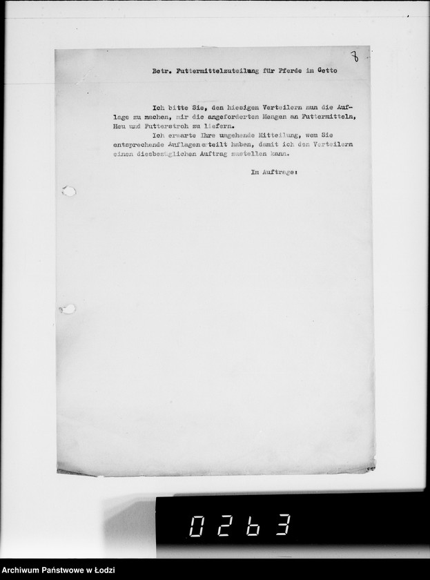 Obraz 12 z jednostki "Zuteilung von Futtermittel für die im Getto befindlichen Pferde."