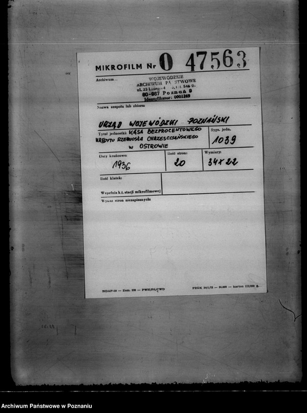 Obraz 2 z jednostki "/ Kasa Bezprocentowego Kredytu Rzemiosła Chrześcijańskiego w Ostrowie/"