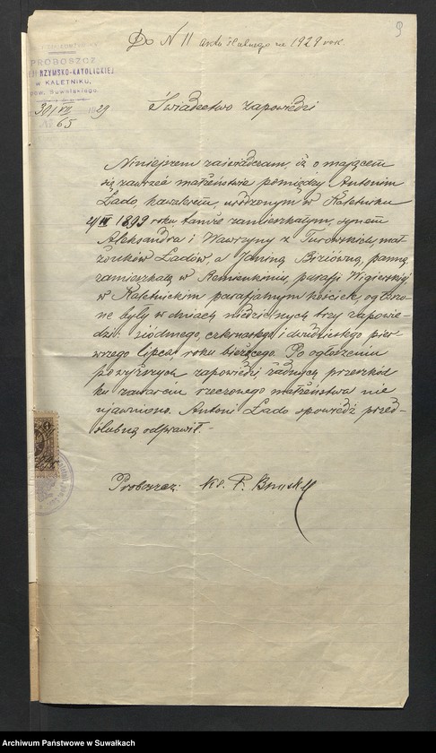 image.from.unit.number "Aneksa do Aktów Ślubnych Rz-Katolickiej parafji Wigierskiej za 1929 rok"