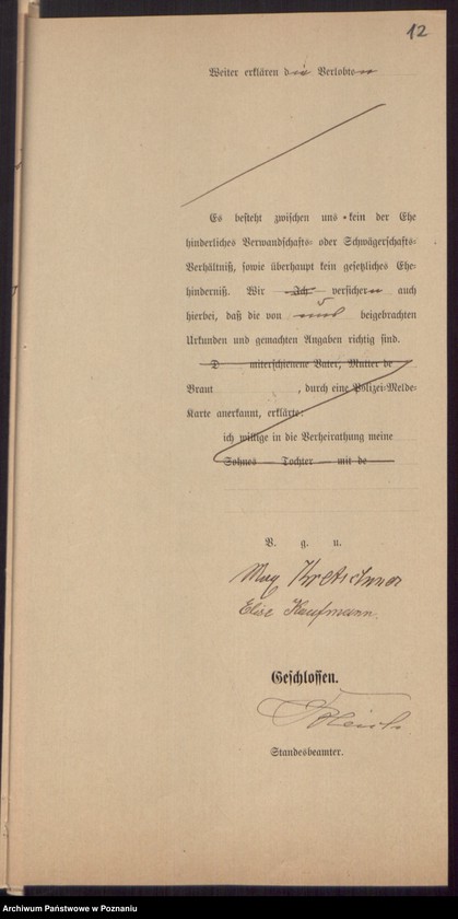 Obraz 14 z jednostki "Die von den Verlobten beigebrachten Urkunden zur Eheschliessung pro 1898"