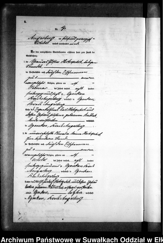 image.from.unit.number "Heiraths-Neben-Register des Preussischen Standes-Amtes Gross Strengeln Kreis Angerburg"