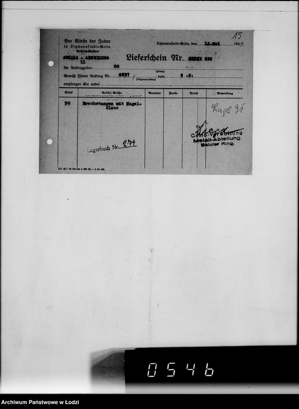 Obraz 19 z jednostki "Kriegsauftrag B N 239/11 Geräte u.Verbrauchsmitteln"