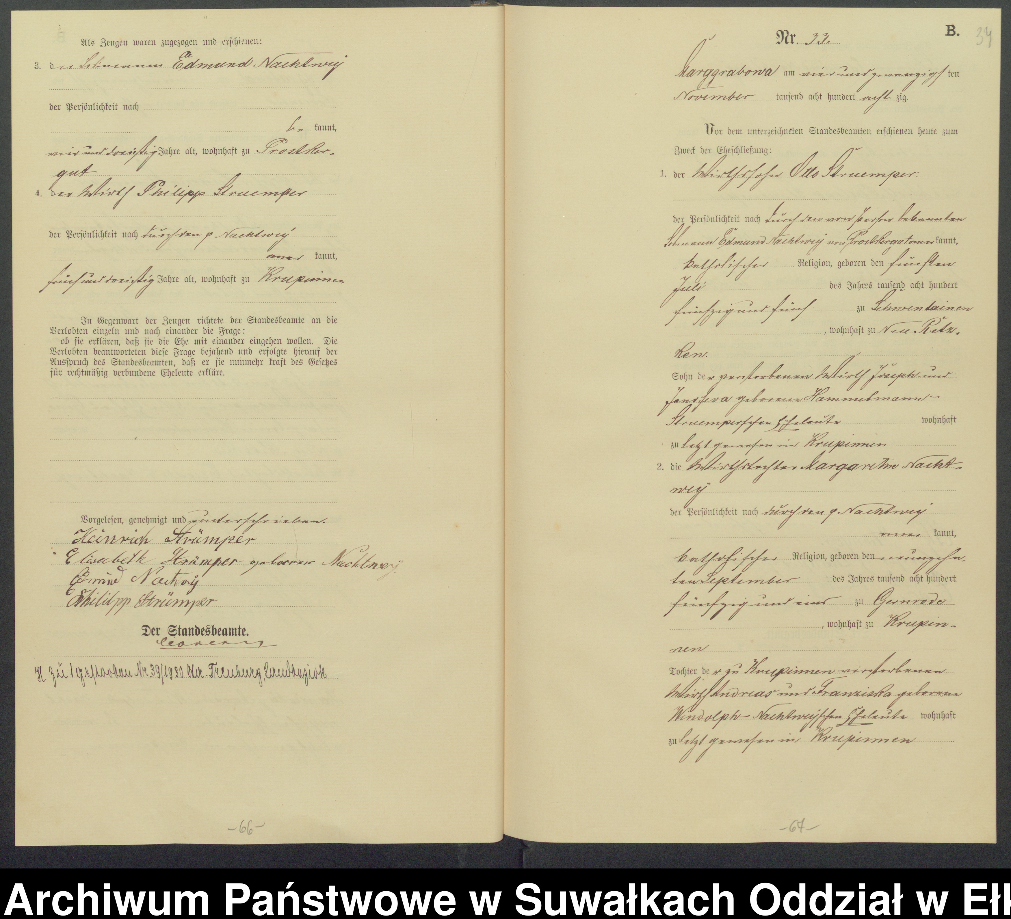 Skan z jednostki: Heiraths-Haupt-Register des Königlich Preussischen Standes-Amtes Landgemeinde Marggrabowa Kreis Oletzko