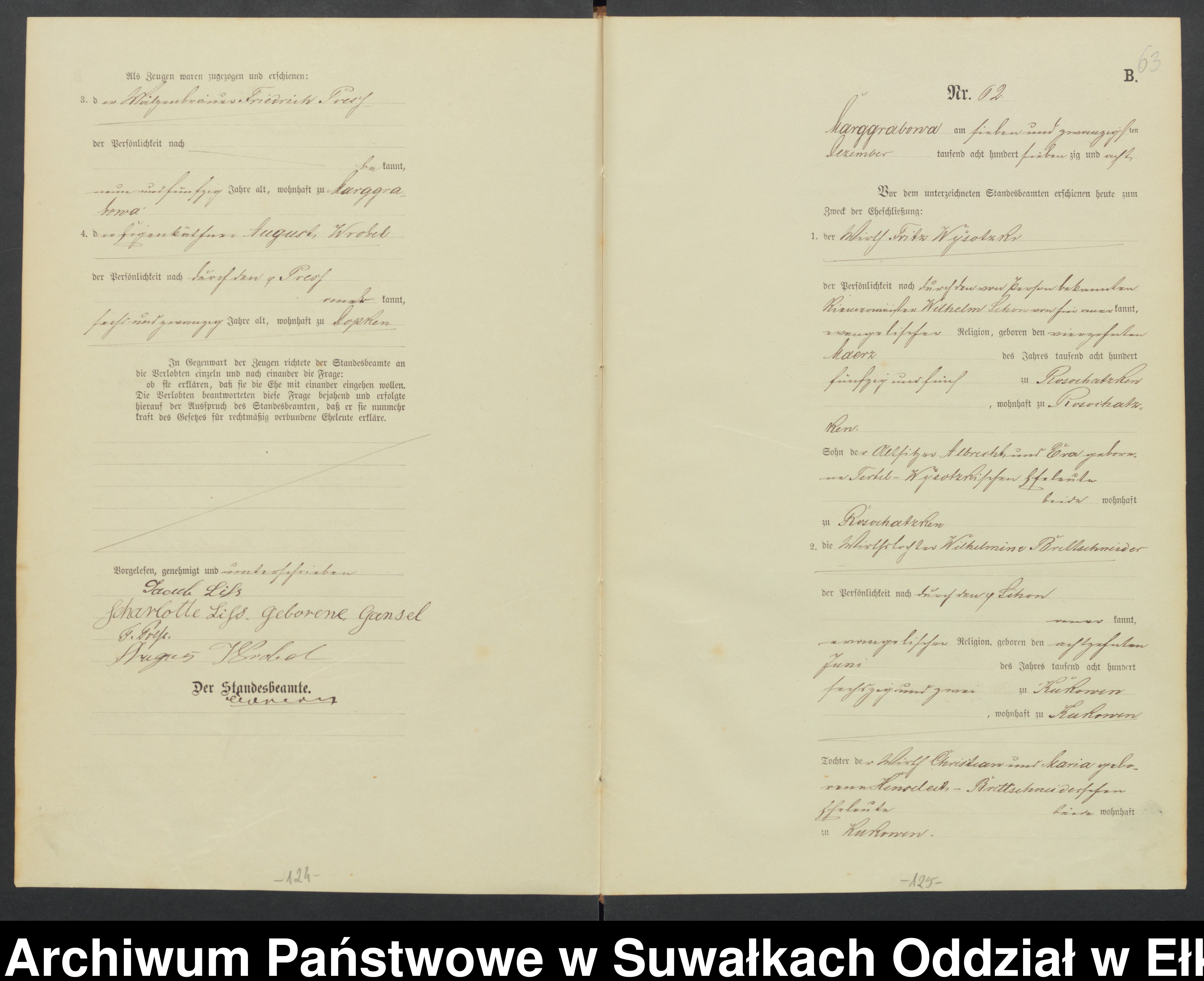 Skan z jednostki: Heiraths-Haupt-Register des Königlich Preussischen Standes-Amtes Landgemeinde Marggrabowa Kreis Oletzko