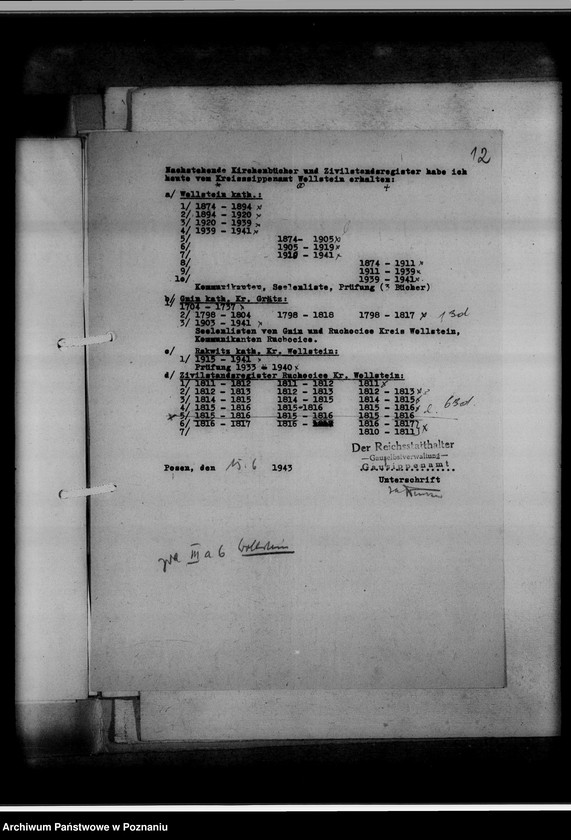 Obraz 16 z jednostki "Einziehungsprotokolle [ksiąg kościelnych] Kreis Wollstein [powiat wolsztyński]"