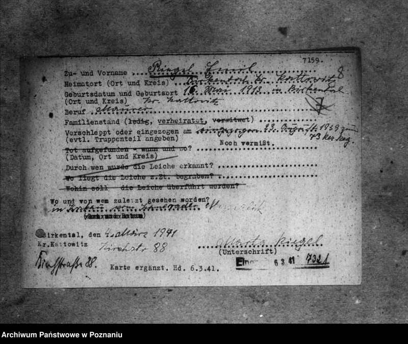 Obraz 12 z jednostki "Korespondencja w sprawie miejscowych Niemców z Wielkopolski i Śląska, którzy zginęli w 1939 roku"