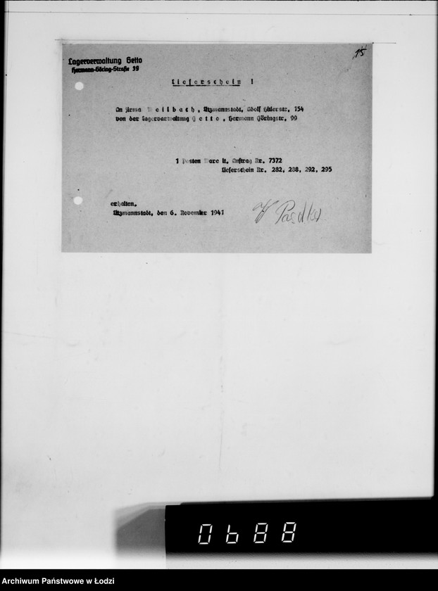 Obraz 19 z jednostki "F-ma St.Weilbach Litzmannstadt II Warenverwertung an den Juden Ältesten. 300 Stck.Teppiche"