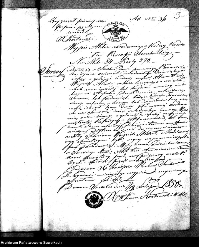 image.from.unit.number "Anneksa do Akt Zaślubionych Parafii Wigierskiey z Roku 1850-go."