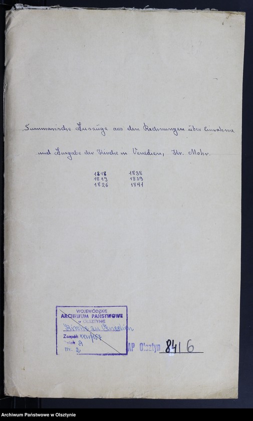 image.from.unit.number "Summarische Auszüge aus der Rechnungen über Einnahme und Ausgabe der Kirche zu Venedien"