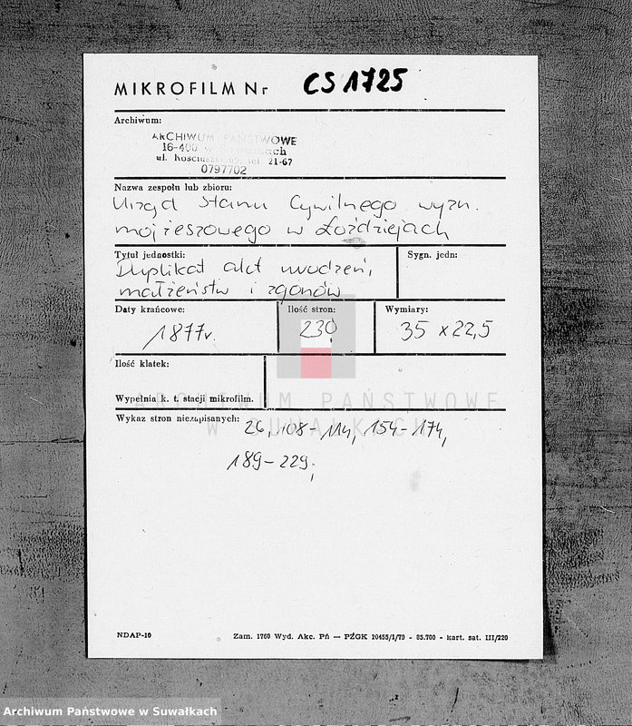 image.from.unit.number "Kniga duplikat dlja zapiski aktov o roždennych, brakosočetavšichsja i umeršich Lozdzejskogo Evrejskogo Okruga na 1877 god"