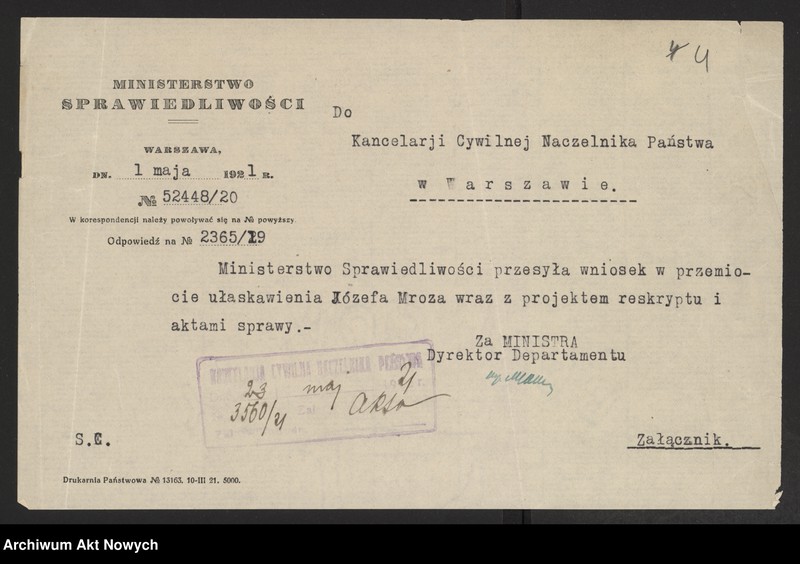 image.from.unit.number "Ułaskawienia z Małopolski - uwzględnione, dotyczące m. in.: aresztowania przez żandarmerię ukraińską w Stanisławowie szeregu Polaków na przełomie 1918 / 1919 r. (umorzenie zgodnie z międzynarodowym prawem wojennym i traktatem w St - Germain). Umorzenie sprawy antypolskiego powstania na Huculszczyźnie, organizowanego w 1920 r. przez partię ukraińsko - bolszewicką z zadnieprzańskiej Ukrainy"