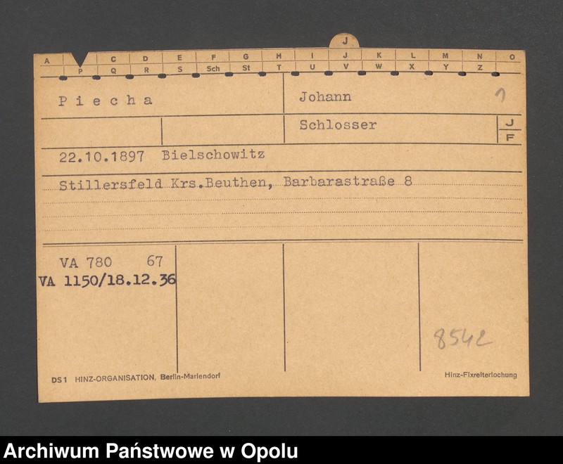 Obraz 3 z jednostki "[Piecha Johann, ur. 22.10.1897 Bielschowitz]"