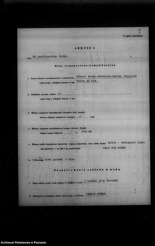 Obraz 13 z jednostki "Kwestionariusz Gazowni Miejskiej w Jutrosinie powiat rawicki"