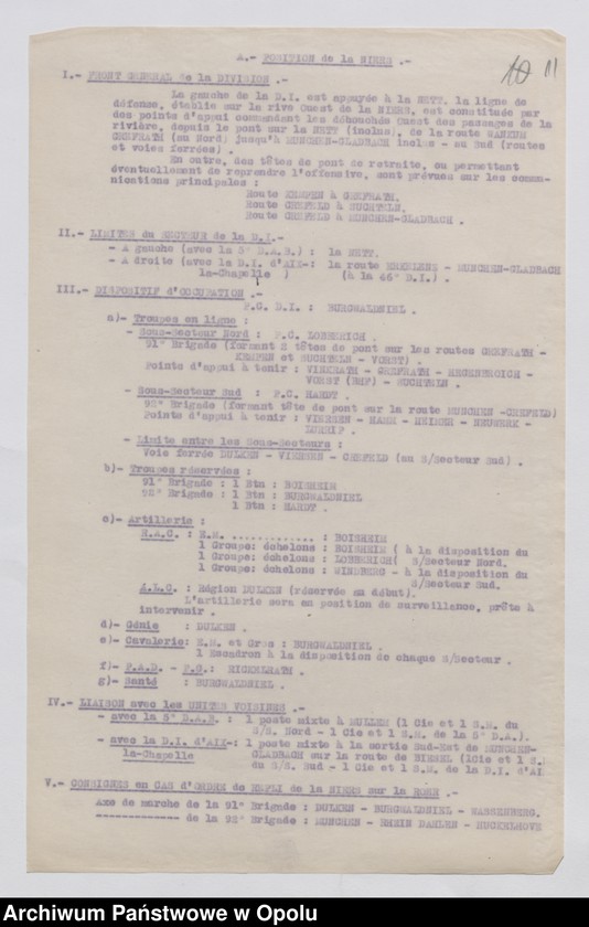 Obraz 13 z jednostki "Plan de Defense Division a 2 Brigades de Chasseurs Alpins/ /Plan obrony strefy Juliers oraz zarządzenia i instrukcje dotyczące okupacji Nadrenii/ t. II XII. 1918-I. 1919"