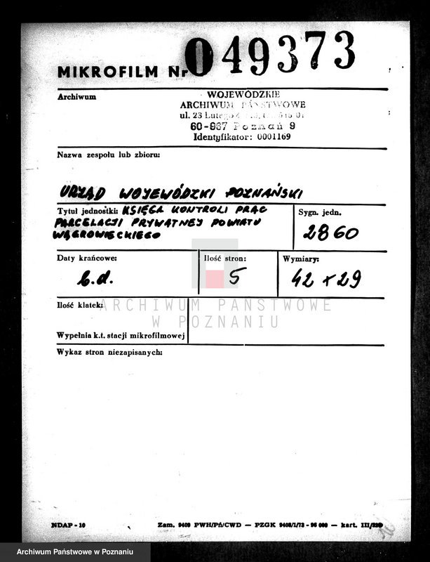 Obraz 2 z jednostki "/Księga kontroli prac parcelacji prywatnej powiatu wągrowieckiego/"