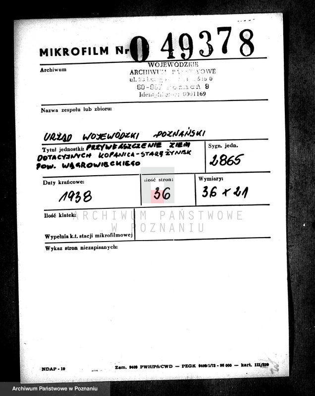 Obraz 2 z jednostki "Przewłaszczenie ziem dotacyjnych Kopanica-Starężynek powiat wągrowieckiego"