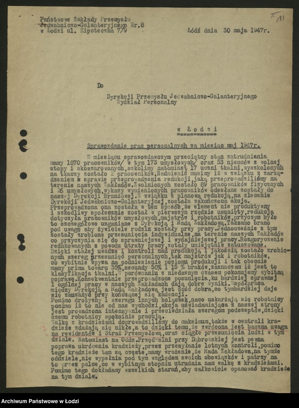 Obraz 12 z jednostki "Sprawozdania personalne w rozbiciu na branże przemysłowe [nadesłane przez centralne zarządy, zjednoczenia i fabryki] t.2"