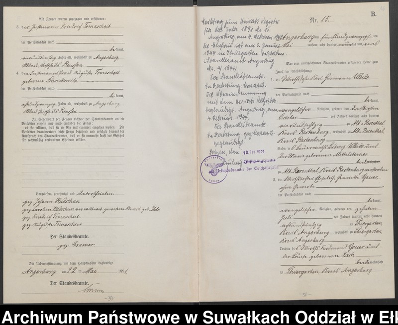 image.from.unit.number "Heiraths-Neben-Register des Preussischen Standes-Amtes Angerburg Kreis Angerburg"