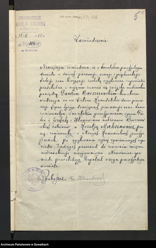 image.from.unit.number "Aneksa do Aktów zaślubionych par Puńskiej z roku 1925"