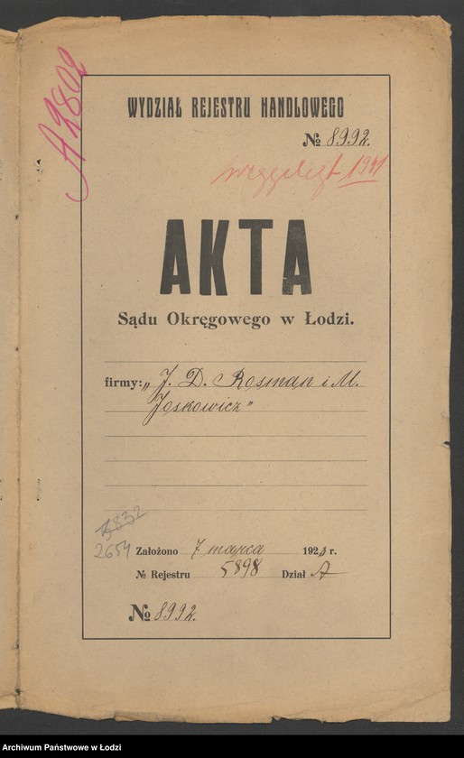 Obraz 2 z jednostki "J. D. Rosman i M. Joskowicz – sprzedaż wyrobów włókienniczych i galanterii"