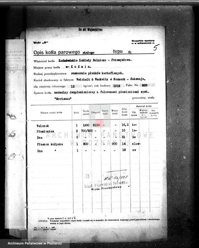 image.from.unit.number "Koźmińskie Zakłady Rolniczo-Przemysłowe w Koźminie pow. krotoszyński - Suszarnia płatków kartoflanych nr woj. kotła 568"