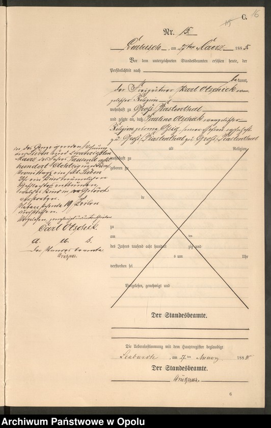 image.from.unit.number "Sterbe-Neben-Register Standes-Amt Leubusch 1885"