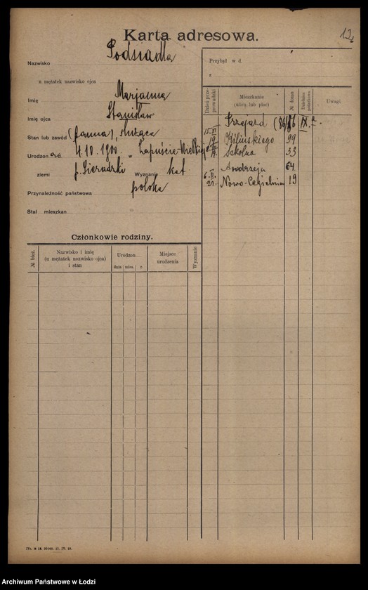 Obraz 14 z jednostki "[Spis ludności Łodzi] Podsadnik-Pokrzywa"